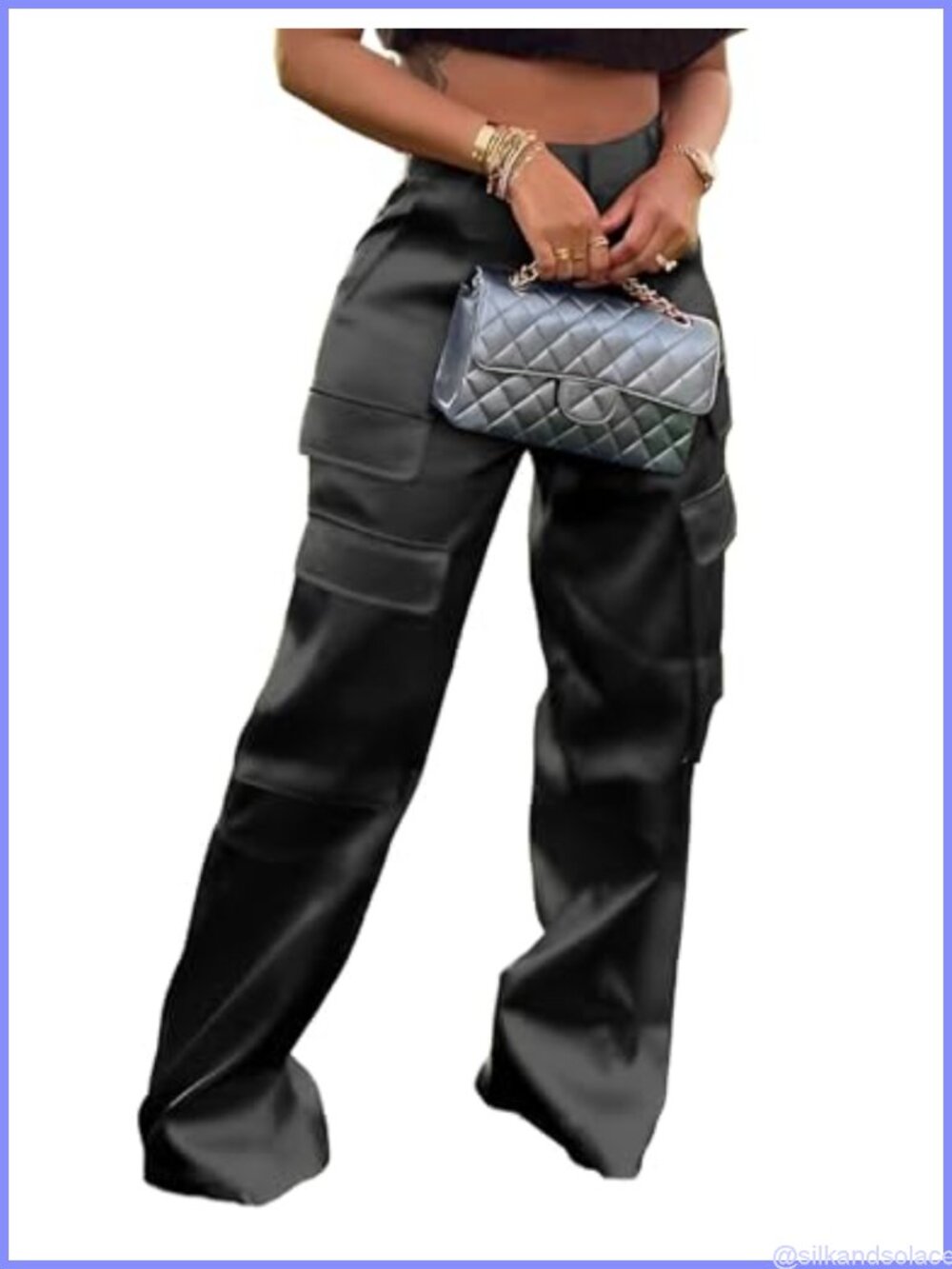 Satin Wide Leg Cargo Pants Women High Waisted Baggy Y2K Party Pants